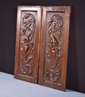 Pair Of Antique French Solid Walnut Highly Carved Panels With Intricate Designs