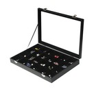 Jewelry Organizer Box - Black Velvet Display Tray With 24 Grids For Rings   Earr