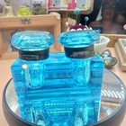 Antique Peacock Blue Glass Double Inkwell  Late 19th Century Victorian Desk
