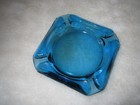 Vintage Blue Glass Ashtray Small Square 4 Slot  3 5   Mid Century Modern