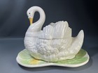 Vintage Large White Ceramic Swan Soup Tureen W  Tray   Ladle - Minty 