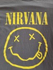Nirvana Smiley Face Graphic T-shirt Gray charcoal Yellow Logo Tee Shirt
