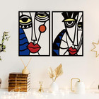 2 Pcs Multicolor Picasso Cubism Faces Metal Wall Decor  Modern Abstract Face Scu