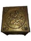 Vintage Antique Embossed Brass Coal   Kindling Fire Fireplace Wooden Box