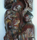 Asian Hand Carved Wood Statue Red Mahogany Man Kneeling With Woman Figurine Vtg
