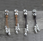 Rustic Style Hammered Sterling Silver   Black Leather Dangle Earrings - 2 1 2 
