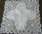 Antique Handkerchief Wedding Belgium Lace W Floral Cameos Linen Center 11  Side