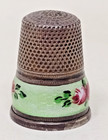 Antique Sterling Silver Guilloche Enamel Rose Painted Thimble 4 Grams