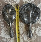 Vintage Art Nouveau Vanity Mirror And Brush Floral Silver Tone