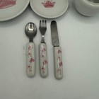 Vintage Porcelain Tea Set Child Size Pink Crown Dishes Utensils