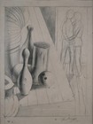 Vintage Original Still Life Pencil Drawing  bowling   Figures  By Noel Rockmore