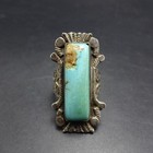Old 1930s Turquoise Chisel Stamped Sterling Silver Ring Size 9 Vintage Pawn