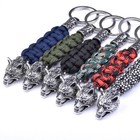 Vintage Stainless Steel Wolf Keychain Keyring Parachute Rope Key Chain New Us