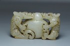 Chinese Antique Old Hetian Jade Hand-carved Two Dragons Playing Pearl Statues