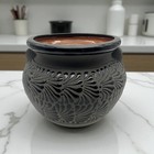 Black Floral Talavera Pot   Artisan Ceramic Planter