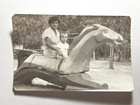 1960s Woman Toddler Wooden Horse Playground Park Portrait Ussr Vtg Photo