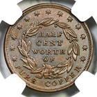 1837 Ht-73 Ngc Ms 64 Bn Half Cent Of Worth Of Copper Hard Times Token