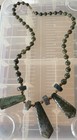 Vintage Green Natural Stone Beaded Necklace Beads Carved 20   