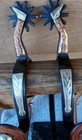 Double Mounted Lady Gal Leg Black Spurs With Silver Copper Basket Stamp Straps