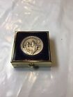 Vintage Brass Cobalt Guilloche Enamel Compact Pill Box France Carcassonne Castle