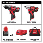 Milwaukee Cordless Drill Impact Driver Combo Kit W  2 Batteries Charger 12-volt