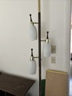 Rare Danish Modern Mcm 3 Light Pole Lamp Ribbed Glass Hardwood Accents Stunning