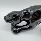 Vtg Mcm Ceramic Black Panther Figurine 12  Jeweled Green Eyes Stalking Japan