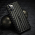 For Iphone 16 Pro Max 15 16e 12 11 7 Carbon Fiber Leather Wallet Flip Stand Case