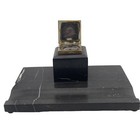 Large Heavy Antique Genuine Black Marble Inkwell Inkstand Brass Well Funnel