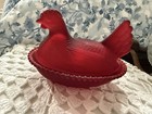Satin Red Hen On Nest Import 4 5   x3 5   