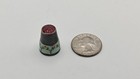 Antique 830 Silver Guilloche Enamel Thimble Red Glass Waffle Top Roses Size 8
