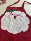 Vintage Christmas Santa Claus Apron     Red Holly Print With Belt   Green Pockets