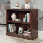 Wood Bookcase Wide Shelf Walnut Finish Closed Back Solid Wood 2-section