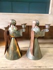 2 Vintage Mcm Mid-century Modern Copper Brass Angel Candle Holder Christmas  2