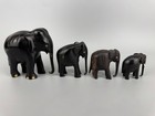 Bundle Of 4 Vintage Hand Carved Black Ebony Wooden Elephant Figurines - Job Lot