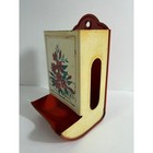Vintage Metal Match Safe Holder Wall Mount Floral Red Cream Kitchen Decor