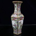  Old Chinese Powder Color Porcelain Enamel Flower Bird Pattern Vase Qialong Mark