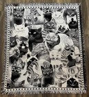 Cat Feline Tapestry Throw Blanket 55x50  Black   White W  Fringe Trim Cat Lady 