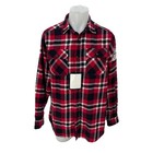 Angry Minnow Clothing Co Flannel Button Up Shirt Mens L Hamm s Beer Patch 16-12