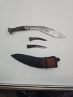 Antique Nepalese Gurkha Kukri Knife  Decorated Hand Sewn Sheath  Mini Daggers