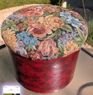 Vintage Round Floral Roses Padded Ottoman Footstool W  Trunk Storage 