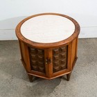 Mid Century Modern Side Table End Nightstand Round Travertine Top Door Vintage