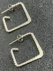 Vintage Square Twisted Silver Tone Metal Hoop Earrings