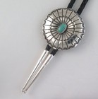 Radiant Stamped Round Sterling Silver   Turquoise Southwestern Bolo Tie