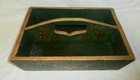 Vintage Primative Hand Painted  Cutlery Utensil Knife Wooden Caddy Tray Holder