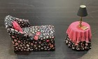 Floral Chaise Lounge Chair W table Vintage - D  Anne Ruff - Dollhouse Miniatures