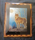 Vintage Wood Plaque Foil Art Lone Night Wolf Wall Hanging Cabin Cottage 11 5 