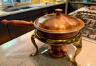 Vintage Copper   Brass Chafing Dish Set Burner Stand Mid Century