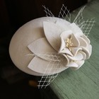 Women Wool Fascinator Birdcage Veil Clip Hats Cocktail Pillbox Hat Wedding White