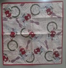 Vintage Christmas Girl Letter Wreath Handkerchief Scarf Large 16x16 5 Rare